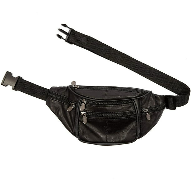 Black Fanny Pack Sheep Leather Bag Pack for Men Women Travel Pouch Bag, Multiple Pockets & Durable Belt for Hiking Running Cycling - Walmart.com