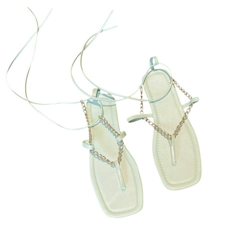 

YanHoo Lace-Up Sandal Flat Strappy Thong Sandals Tie up Flip Flops Tie Up Chain Sandals Lace up Sandals Gladiator Sandals Summer Beach Shoes