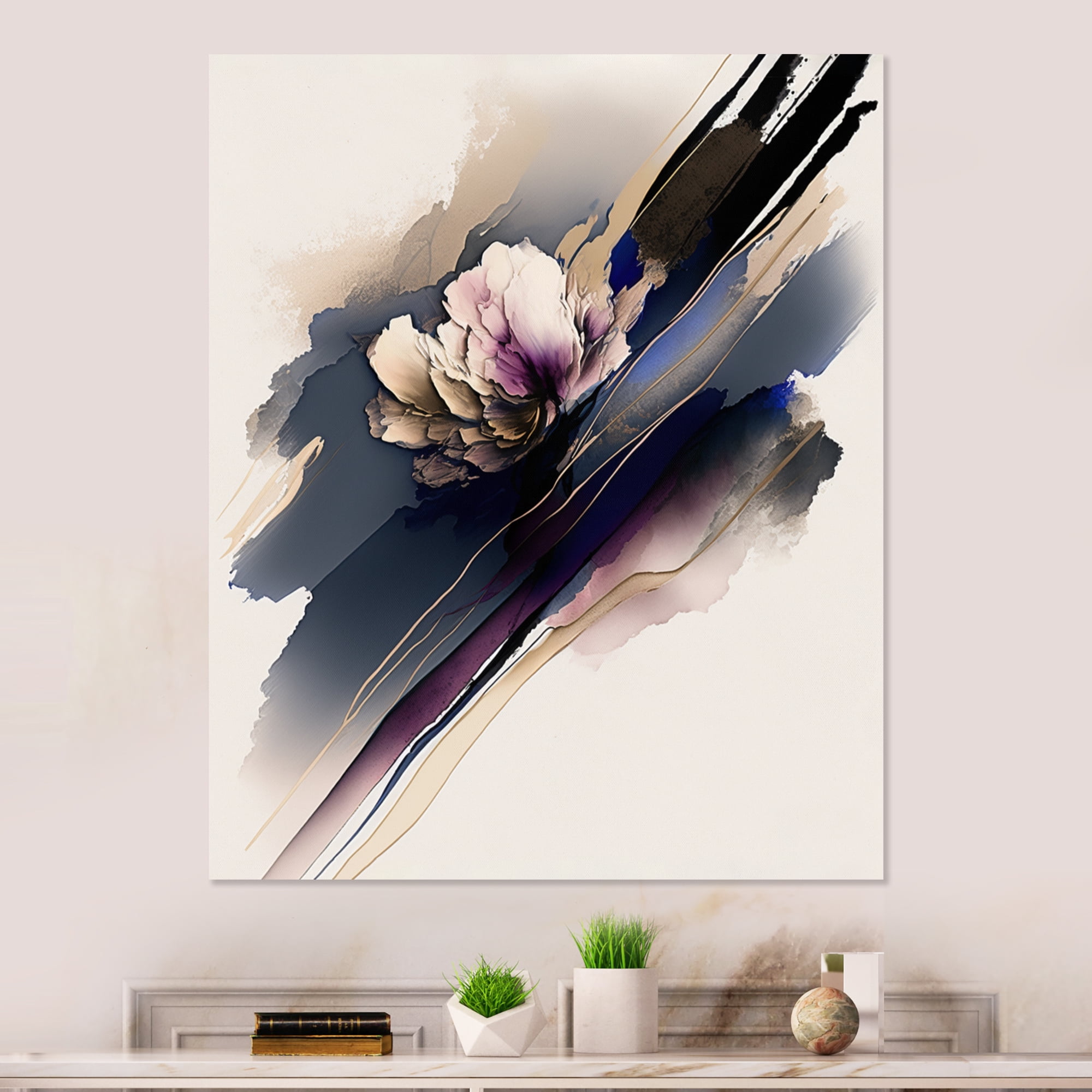 Designart Purple And Beige Peony Hyperrealistic Flowers I Canvas Wall Art