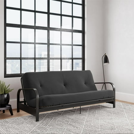 Mainstays Black Metal Arm Futon with Full Size Mattress, Multiple Colors Available