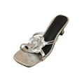thumbnail image 2 of Viluyesy Women's Block Heels Sandals, Square Toe Floral Slip-On Spring Summer Casual Beach Slide Shoes Silver 7.5, 2 of 9