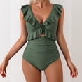 thumbnail image 4 of IYYVV Women's One Piece Swimsuit Tummy Control Ruffle Bathing Suit V Neck Ruched Swim Suit Slimming Cutout Swimwear Army Green L, 4 of 4