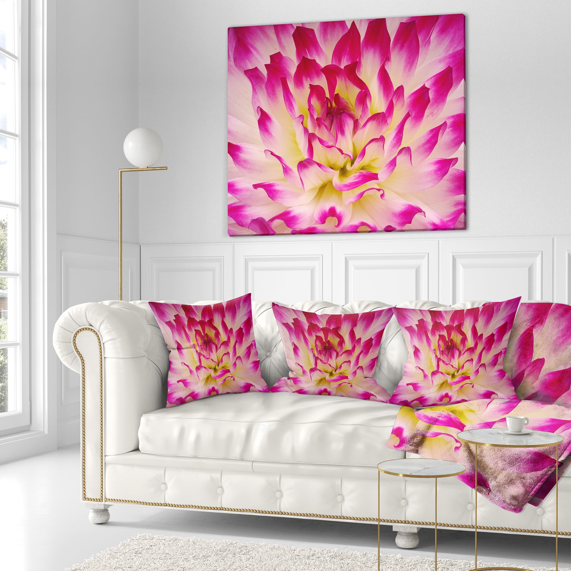Designart Smooth Purple White Flower Petals - Floral Throw Pillow - 16x16