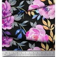 thumbnail image 2 of Soimoi Black polyester Crepe Fabric Leaves & Floral Print Sewing Fabric BTY 42 Inch Wide, 2 of 3