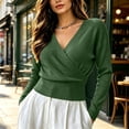 thumbnail image 5 of Bzdzmqm Womens V Neck Wrap Sweater Long Sleeve Ribbed Knit Slim Fit Pullover Top Fall Winter Office Work Wear, Bronze L, 5 of 9