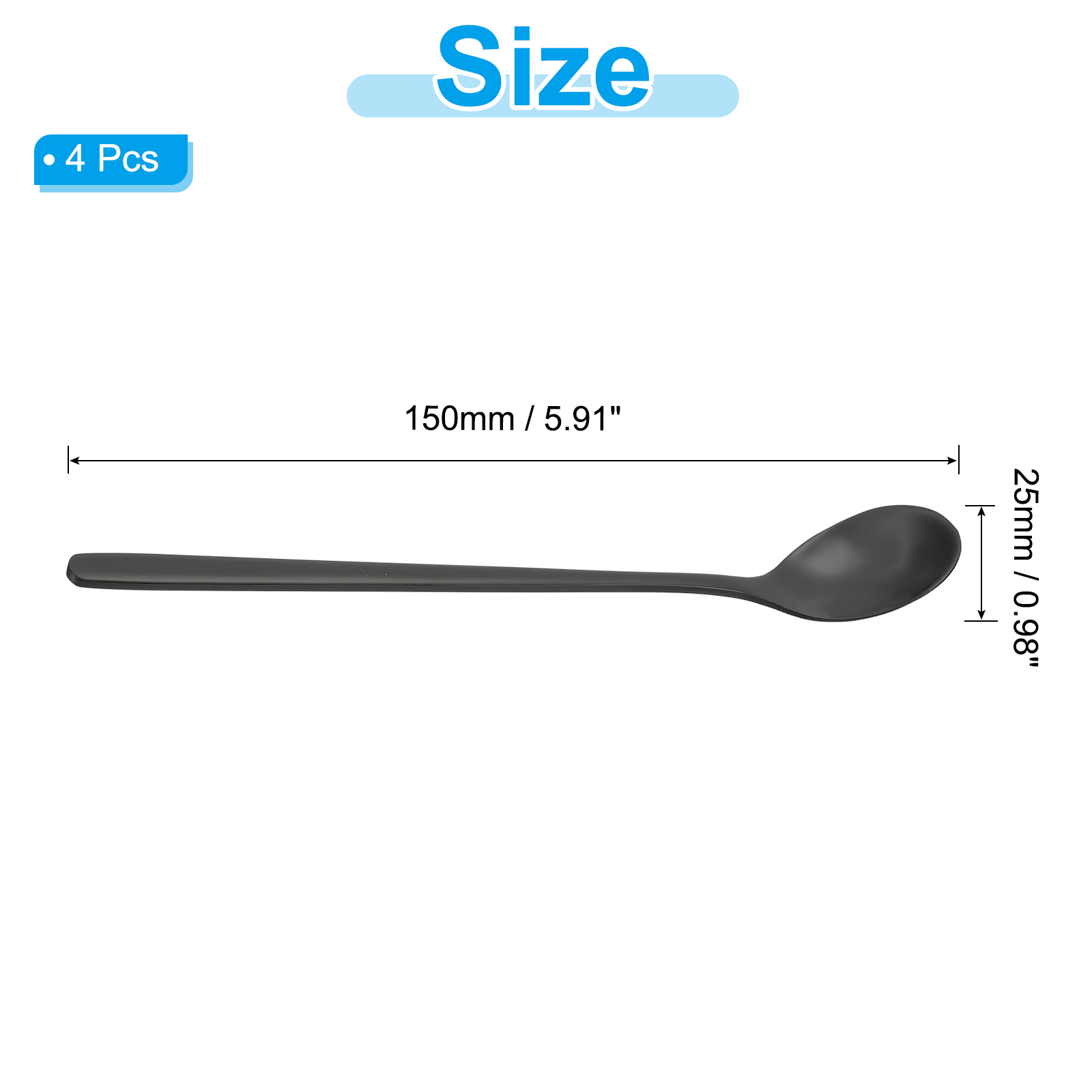 Unique Bargains 304 Stainless Steel Cocktail Stirring Long Handle Spoon for Tea Black