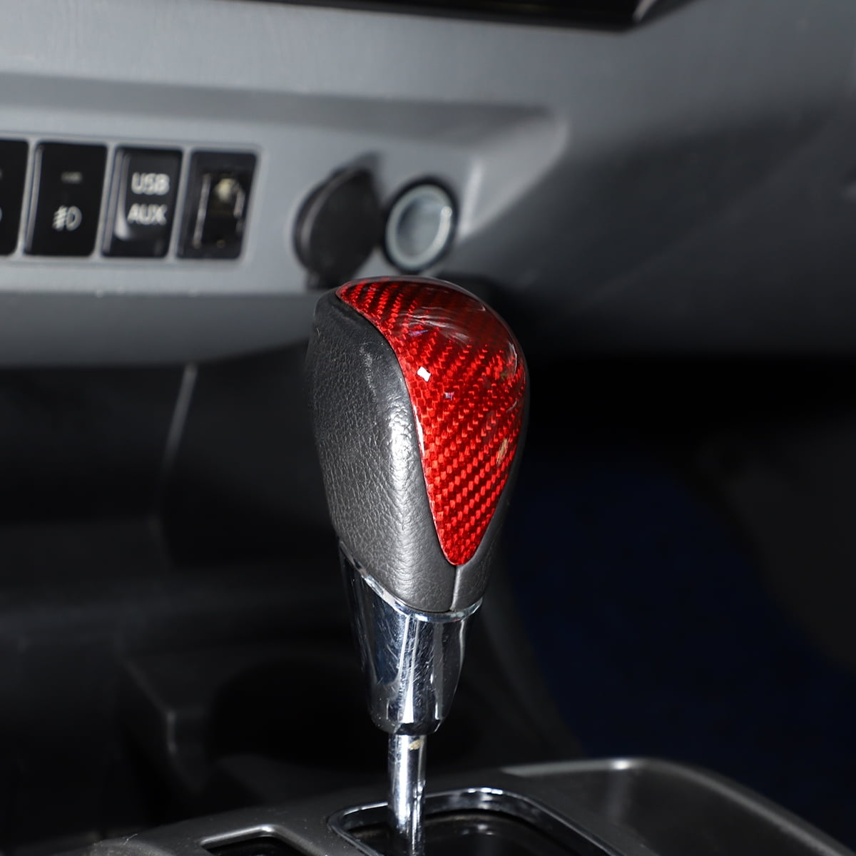 TINKI Real Carbon Fiber Car Gear Shift Knob Head Cover Trim Stickers for Toyota Tacoma 2011 2012 2013 2014 2015 Alpha 2011 2012 2013 2014