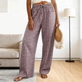 thumbnail image 2 of GEWSEY Womens Wide Leg Striped Plaid Pants Casual Barrel Loose Drawstring Low Waist Palazzo Harem Pants with Pockets (Brown, S), 2 of 9