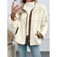 thumbnail image 4 of Female Fuzzy Fleece Jacket Button Down -Coats Casual Winter Warm Outwear with Pockets Apricot Color L, 4 of 9
