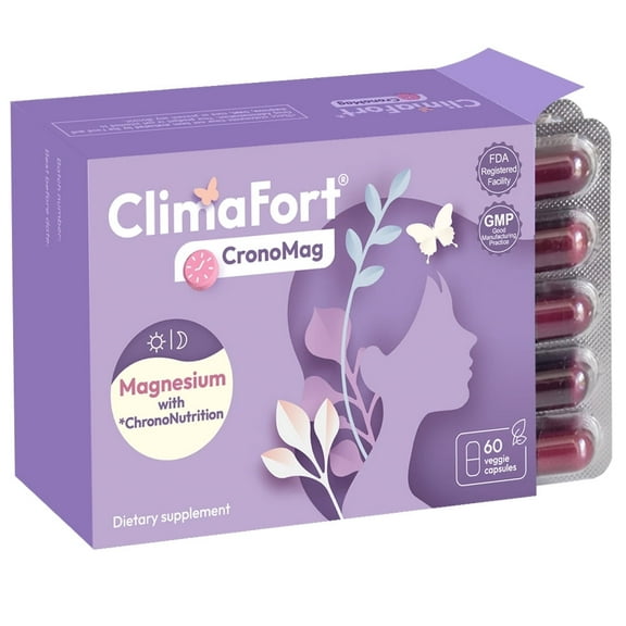 ClimaFort® CronoMag | Magnesium for Women in Menopause | 5 Salts Bisglycinate   Glycerophosphate | B12 | Energy Supplement | 1 Month Supply