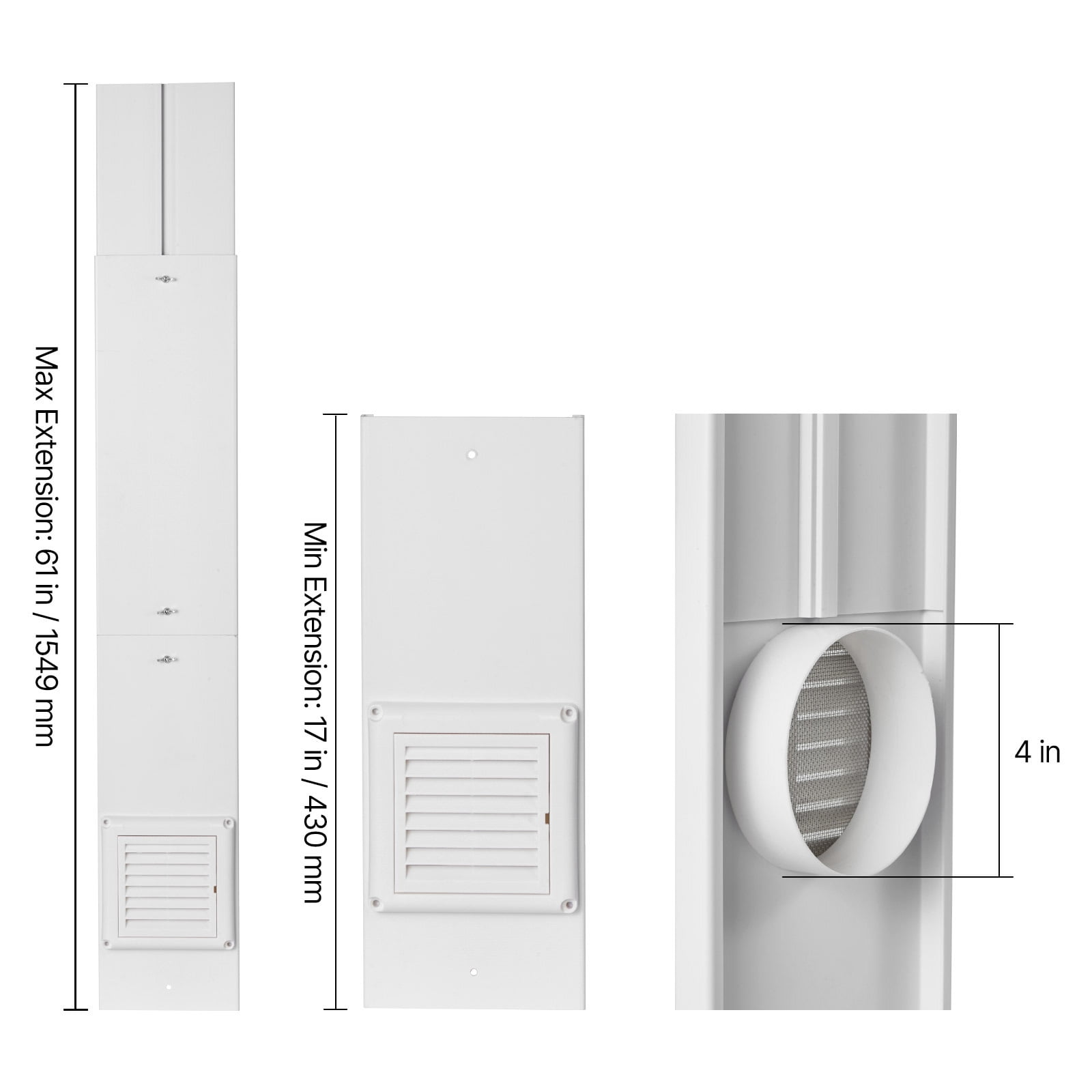 KFFKFF Dryer Vent Window Kit, Compatible with 4-Inch Exhaust Hoses, Adjustable Length for Sliding Windows of Various Heights, Durable PVC and PP Construction