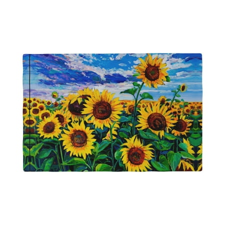 

Table Placemats Set of 4 - Landscape With Sunflowers 12x18 In Faux Linen Double Heat Resistant Place Mats Cloth Indoor/Outdoor Placemats Washable Table Mats for Dining Kitchen Party