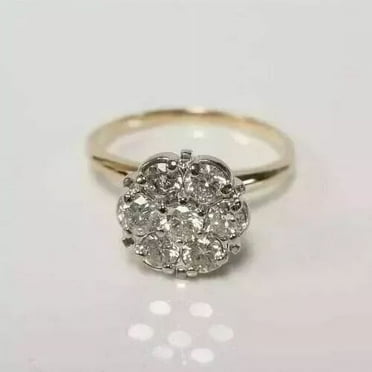 2CT Round Cut Lab Created Diamond Cluster Engagement Ring 14K Yellow Gold Finish