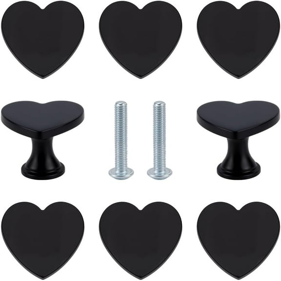 8 Sets Cabinet Knobs 1.26 Inch Black Heart Dresser Knobs Drawer Knob Cabinet Hardware Alloy Knob for Home Cupboard Wardrobe Bathroom Hardware