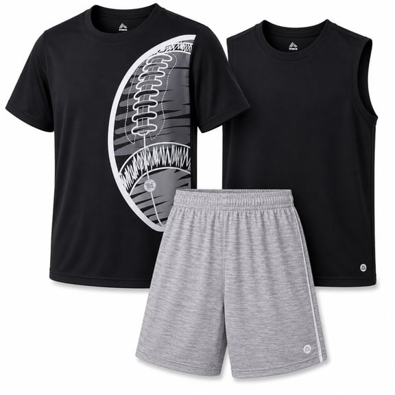 RBX Boys Athletic Outfit Shorts Set Short Sleeve Shirts Dry Fit Sleeveless Jersey & Shorts 3 Piece