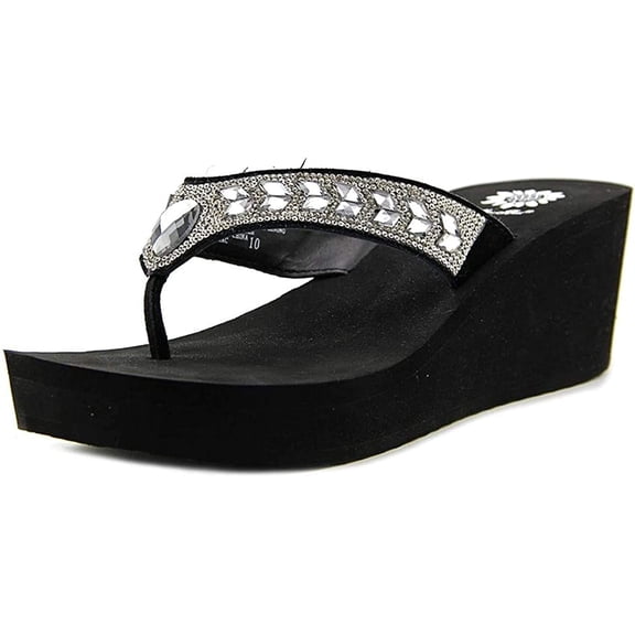 Yellow Box Belmac Black Clear Lightweight Platform Wedge Flip Flop Sandals (10)