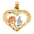 thumbnail image 2 of Wellingsale 14K Tri 3 Color Gold Polished Diamond Cut Ornate Heart Charm Pendant with Flower Accent, 2 of 4