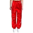 thumbnail image 2 of Miutii Girls Boys Shiny Metallic Dance Cargo Pants Elastic Waistband with Pockets for Hip Hop Jazz Stage Performance Red 6, 2 of 3
