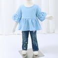 thumbnail image 4 of 2T Baby Girls Clothes 3T Girls 2PCS Denim Outfits Set Solid Color Round Neck Toddler Girls Mid Sleeve Top Denim Pants Set Blue, 4 of 9