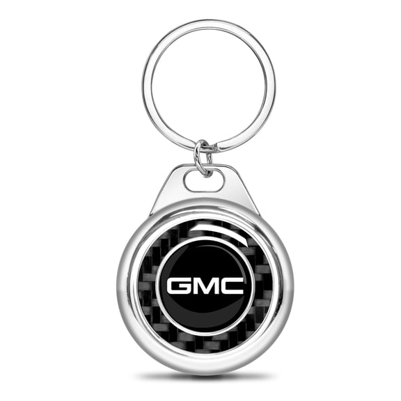 iPick Image for GMC Real Black Carbon Fiber Chrome Roundel Metal Case Key Chain, Official Licensed