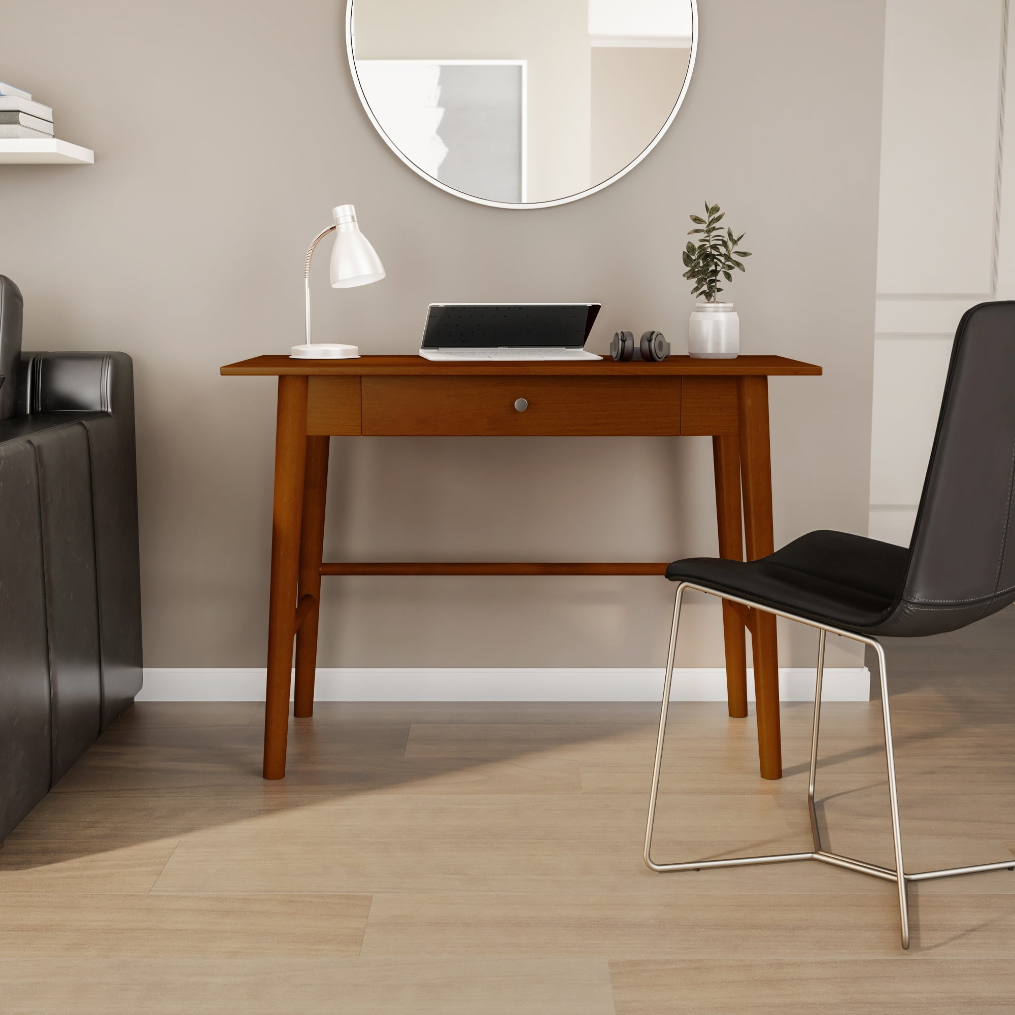 Amherst wood writing desk with drawers brown deals