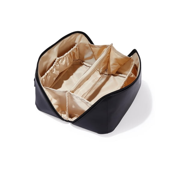 Travel Makeup Bag, Large Capacity Cosmetic Bag for Women, Waterproof PU Leather, Flat Open Portable Toiletry Bag for Skincare, Brushes & Travel Essentials