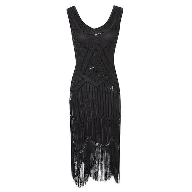 Vestido retro de lentejuelas, vestido con borlas y cuentas, vestido corto de banquete de alta gama