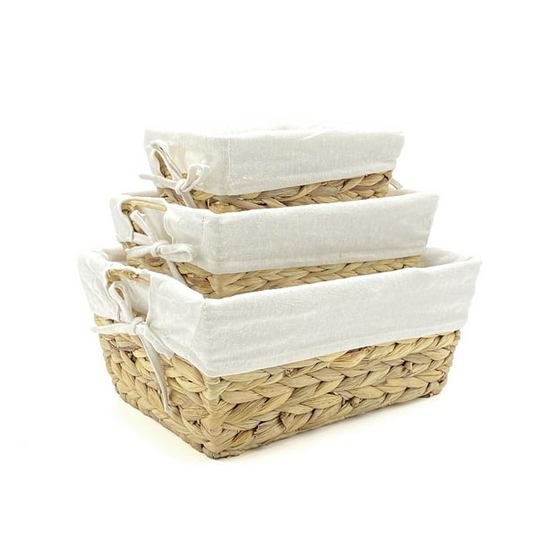 Handcrafted 4 Home Rectangular Nested Hyacinth Baskets with Liners (Set