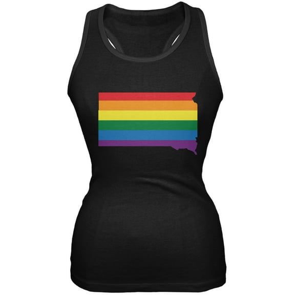 South Dakota LGBT Lesbian Pride Rainbow Black Juniors Soft Tank Top - X-Large