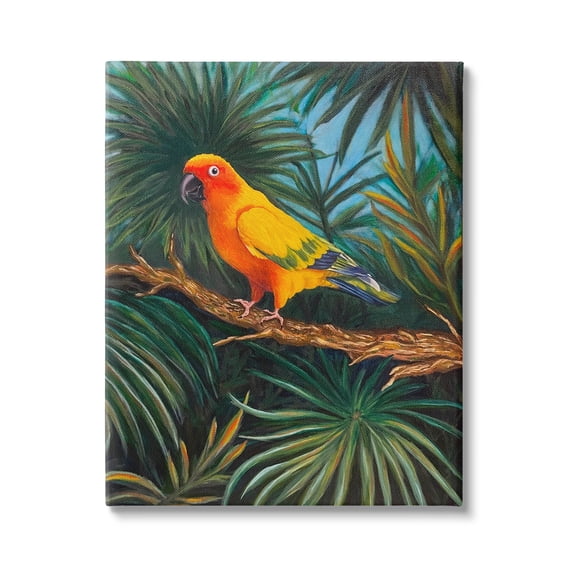 Stupell Industries Parrot in Tropical Trees Animals & Insects Painting Gallery Wrapped Canvas Art Print Wall Art, 16 x 20