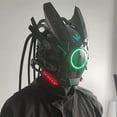 thumbnail image 2 of LED Light Up Mask with Round Lights and Wing Braid Design for Music Festival Cosplay Tech Helmet, 2 of 4