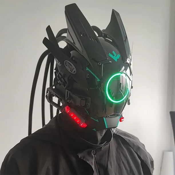 Fiudx Máscara Led Iluminada, Estilo Punk Artesanal, Visión Nítida, Ajuste Cómodo, Ideal para Festivales de Música, Talla Única Ajustable.