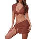 thumbnail image 1 of Conjuntos de bikini de tirantes con nudo para mujer INSPIRE CHIC de 4 piezas, conjunto de cubierta de manga corta, parte inferior triangular, trajes de baño, rojo grande marrón, 1 of 5