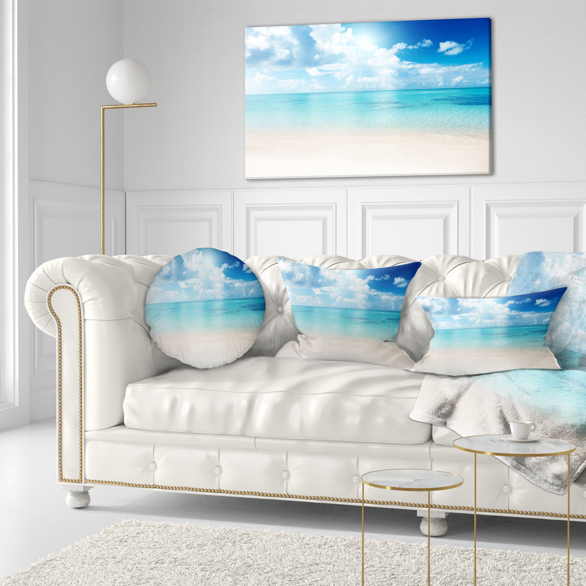 Designart 'Sand of Beach in Blue Caribbean Sea ' Modern Seascape Canvas Artwork
