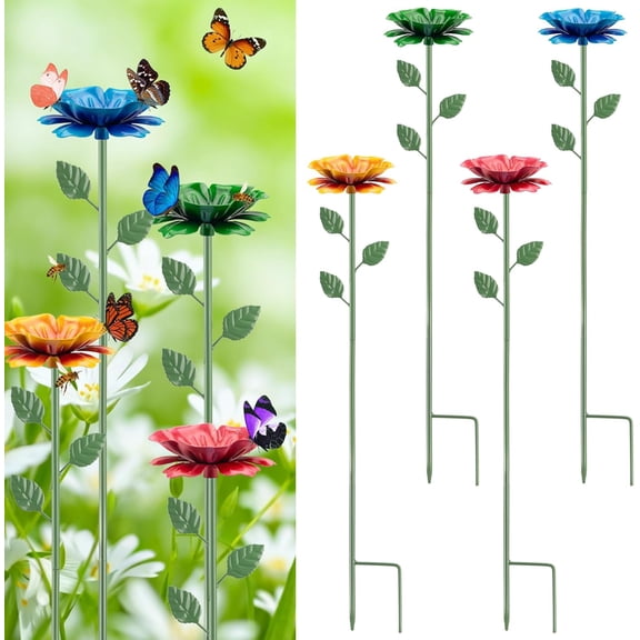 Bee Watering Station, Butterfly Feeder, Metal Bee Water Feeder with Flower Design,Elegant Outdoor Rose Yard & Patio Garden Decor (4PCS)