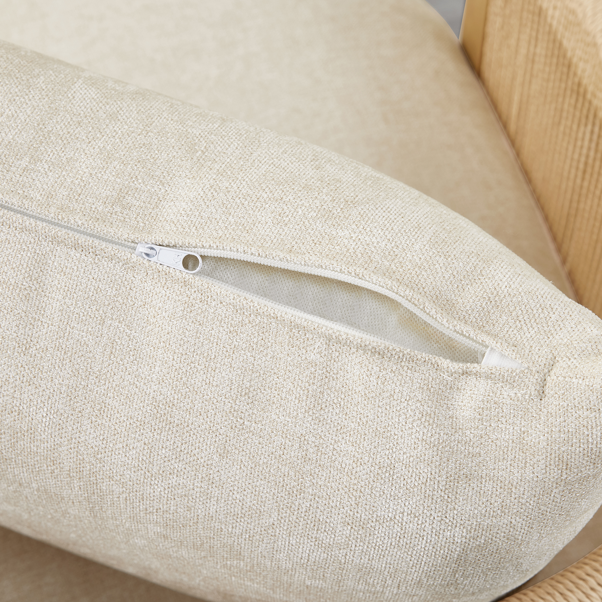 Spruce & Spring Boho Swivel Accent Chair with Hand-Woven Paper Cord and Solid Wood Frame, Single, Linen