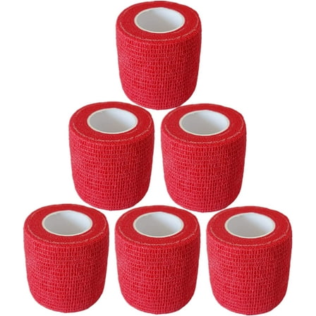 6 Pack 2 Inches Cohesive Bandage Self Adhesive Wrap Elastic Self Adherent Vet Wrap Breathable Self Stick Tape for Wrist, Ankle, Sports, Tatoo Wrap(5 Yards, Red)