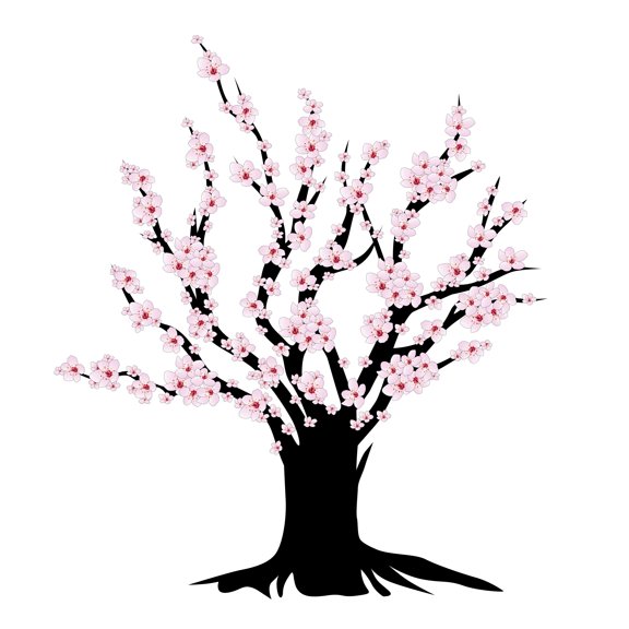 Cherry Blossom Blooming Tree Vinyl Wall Decal – Sticker for home Decoration in Nursey room, Baby room, Bedroom and Living room, Wall Mural to Transform a Room with a New Look--Size: 9" x 10".