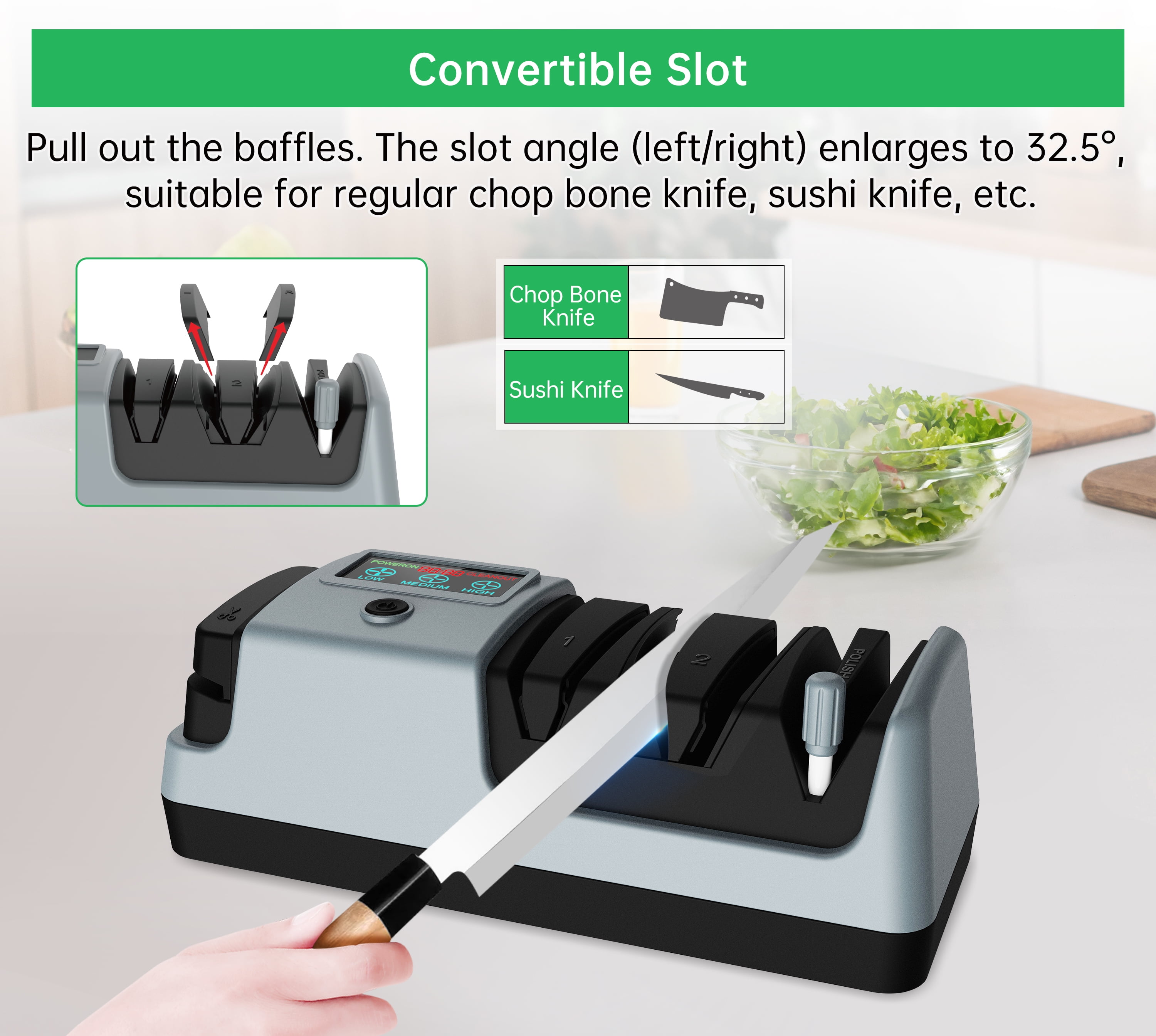 5 in 1 Electric Knife Sharpener- 3 Rotational Speed Adjustable Electric Knife Sharpeners, Suitable for Straight Blade Knives, Serrated Knives, Meat Cleaver Knives, Ceramic Knives&Scissors