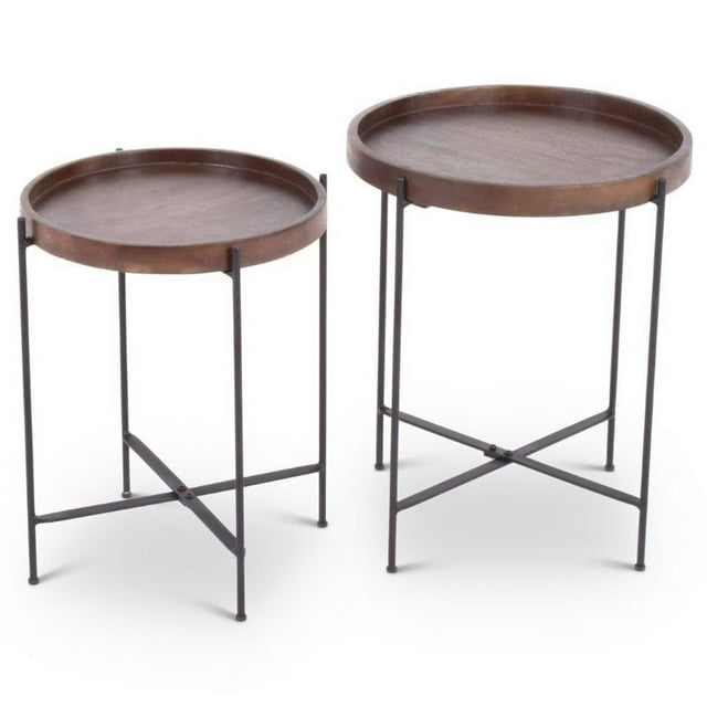 Capri Ensemble de Table d'Appoint Ronde 2 Pcs en Brun Vieilli