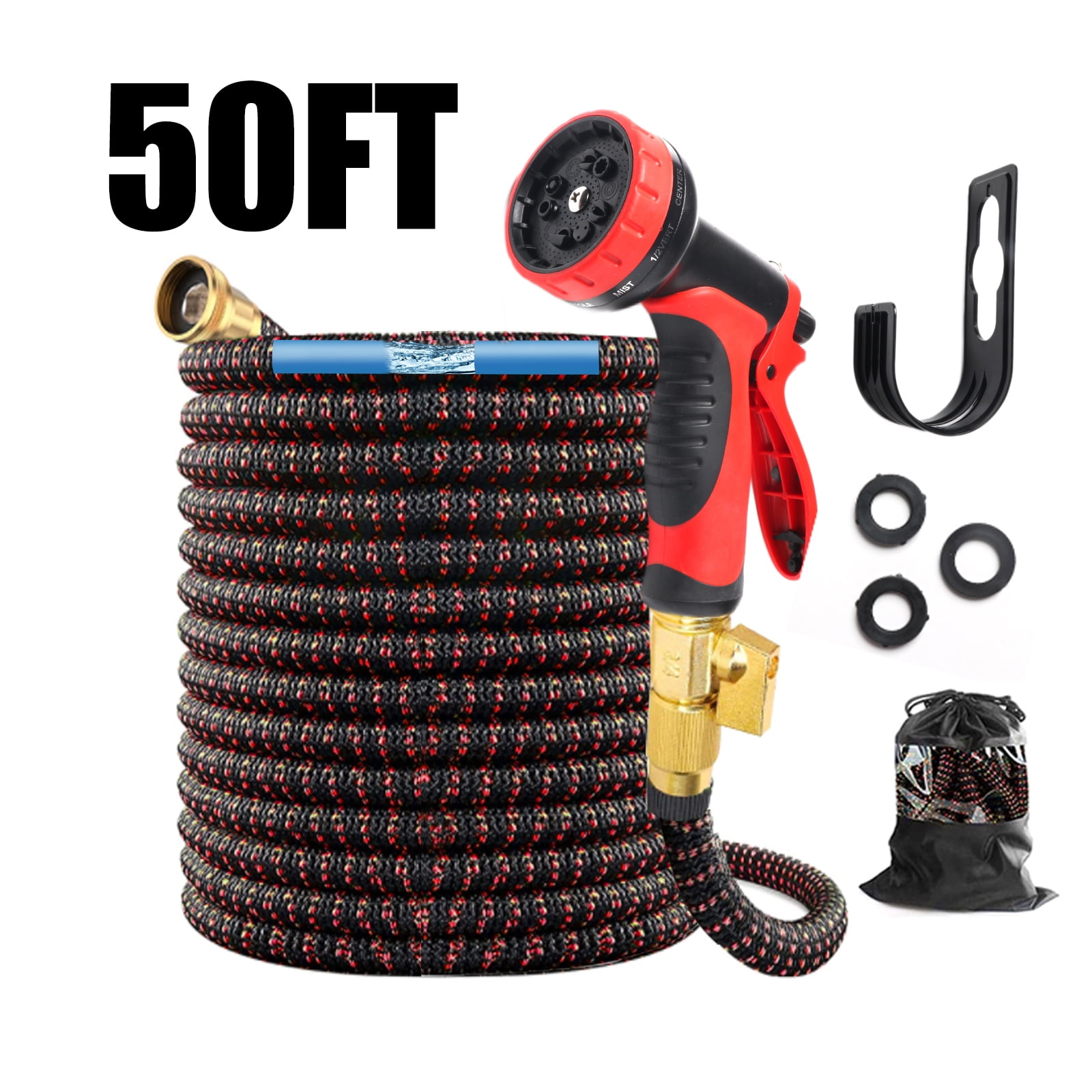 1 Set Expandable Garden Hose With 10 Function Hose Nozzle, Lightweight