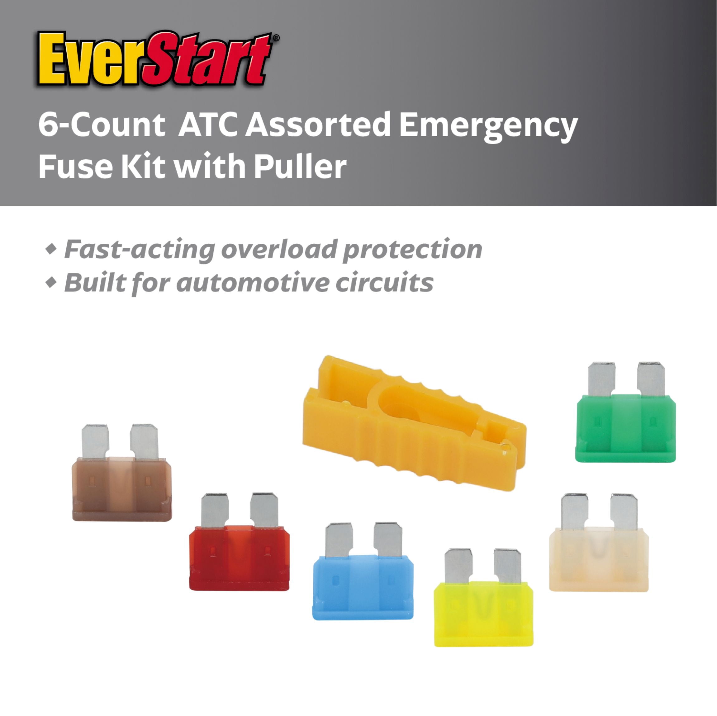 EverStart ATC 6-Piece Fuse Emergency Kit with Puller for Automotive, Marine, and Electronics