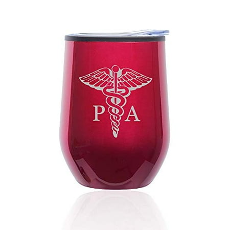 

Stemless Wine Tumbler Coffee Travel Mug Glass with Lid PA Physician Assistant Caduceus (Fuchsia)