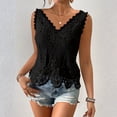 thumbnail image 2 of Women's Lace Tops V Neck Sleeveless Tank Tops Summer Floral Print Vacation Blouses Crochet Scalloped Hem Hollow Out Lightweight Casual Top, 2 of 8
