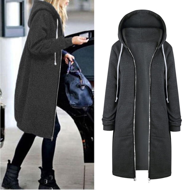 Sweat à Capuche Chaud à Fermeture Éclair pour Femmes, Veste Longue, Veste d'Extérieur, Veste à Capuche Zippée pour Femmes, Vestes Léopard pour Femmes, Gilets pour Femmes, Coupe-Vent Long