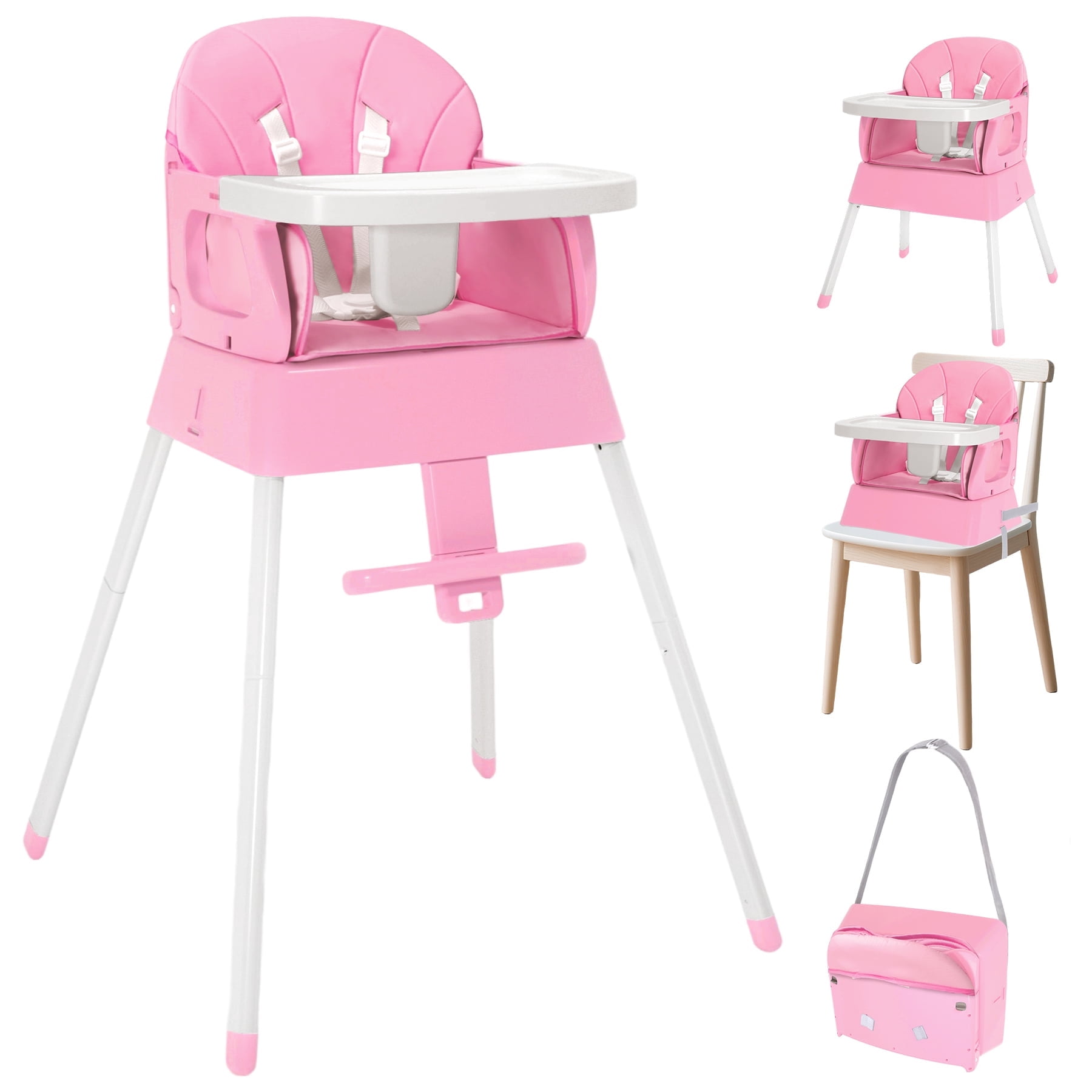 5-in-1 Convertible Baby High Chair for Infants and Toddlers(Pink)