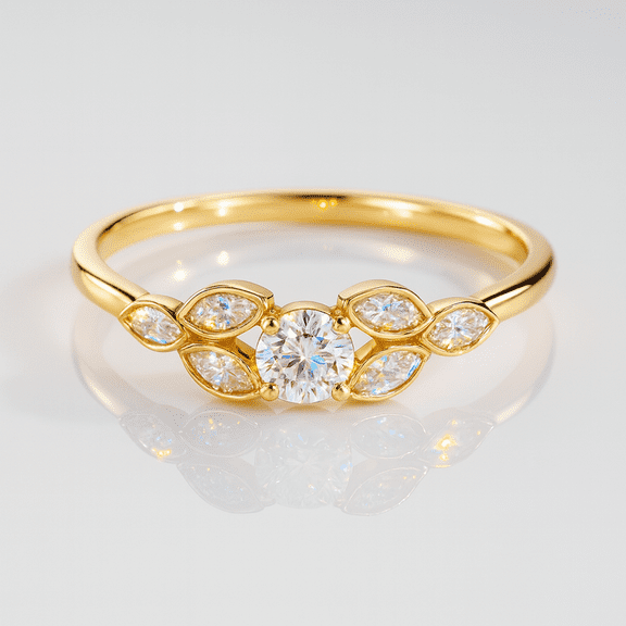 vylahjewellery Vintage 14K Yellow Gold Anniversary Ring and Bands Round Cut Moissanite Diamond Ring Engagement Women’s Handmade Jewelry Unique Wedding Ring for Women