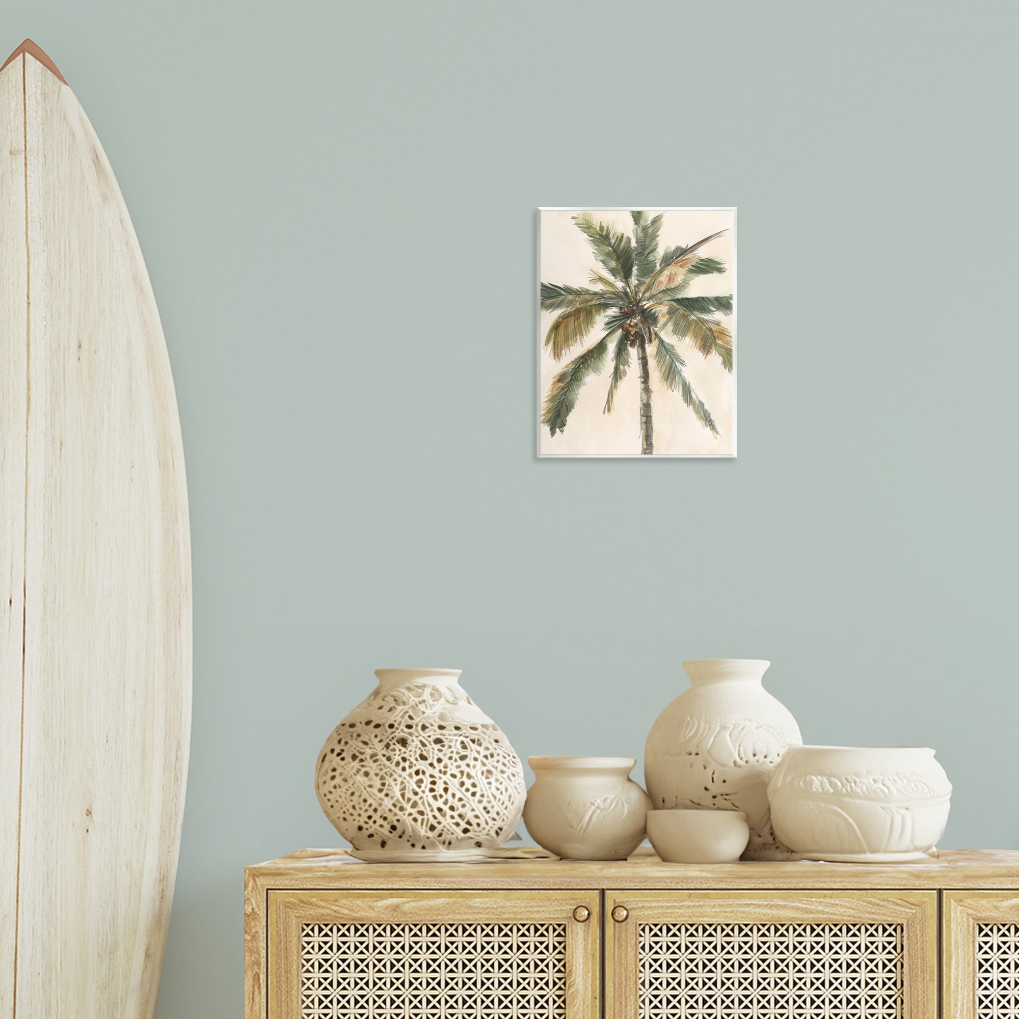 Stupell Industries Palm Tree on Beige Plants & Flowers Painting Unframed Art Print Wall Art, 11 x 14