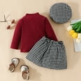 thumbnail image 4 of NAFUU Girls Skirt Sets 2 Piece Outfits Toddler Baby Girl Outfits Fall Winter Clothes Ribbed Long Sleeve Tops Houndstooth Print Skirts Beret Set Trendy Elegant 3-4 Years, 4 of 7