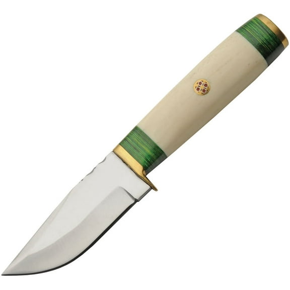 SZCO Supplies 7.25” Green Wood and Bone Handle Outdoor Utility Knife with Leather Sheath
